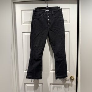 LOFT Black Button-Fly Wide Leg Jeans